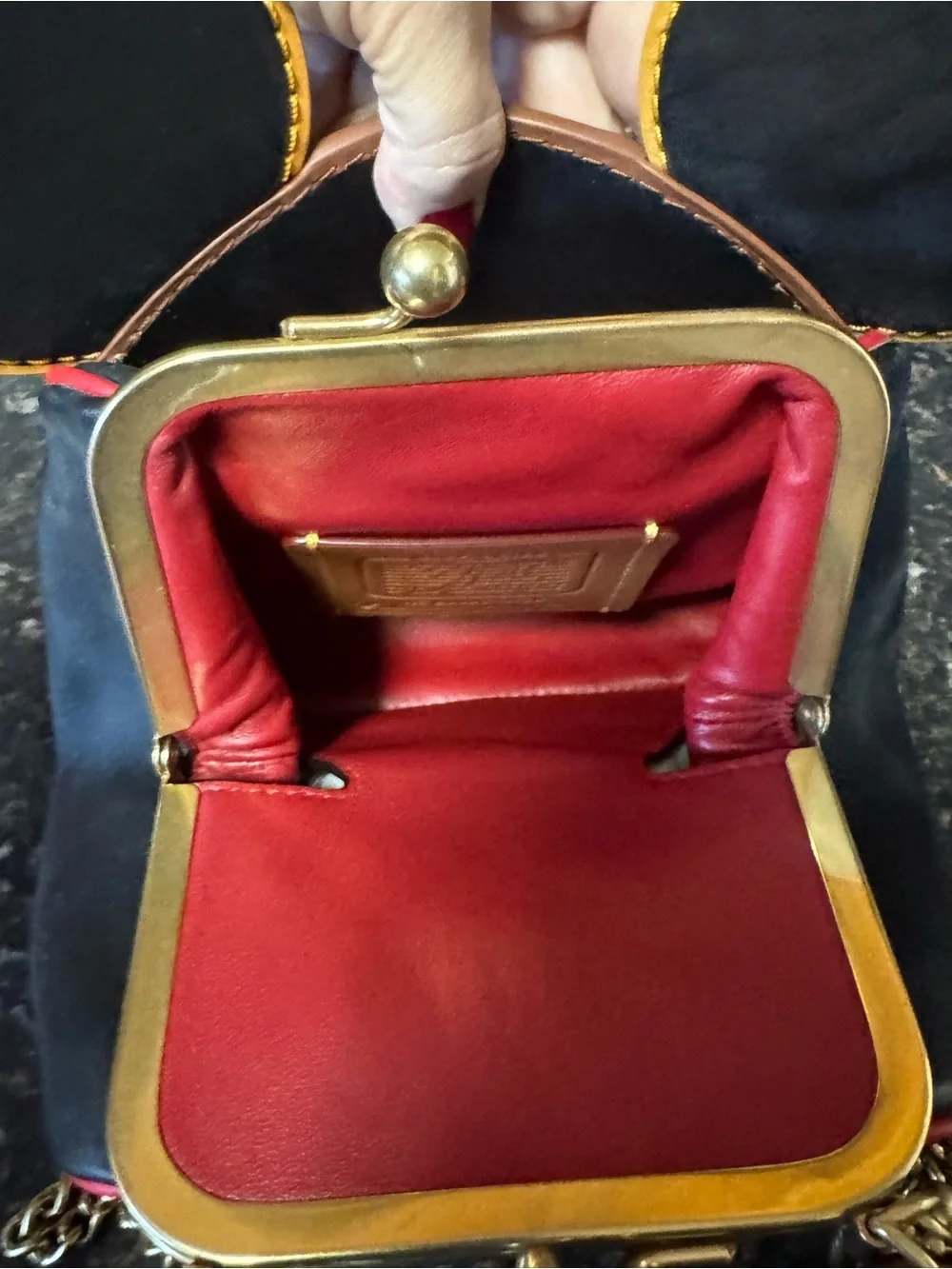 Coach Black Mini Bag with Yellow Ear Trim and Gold Chain